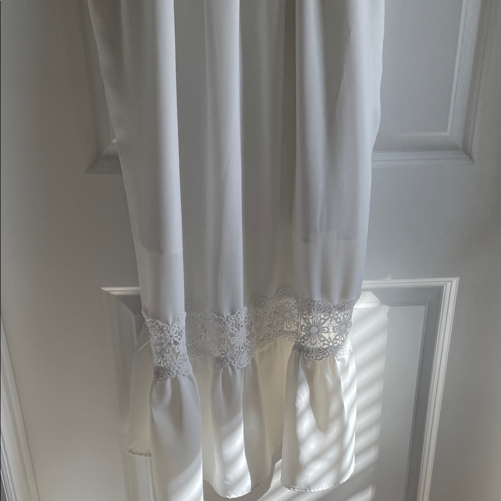 White Maxi Dress with lace, smocked, pockets, flutter sleeve, spring summer - Picture 13 of 16